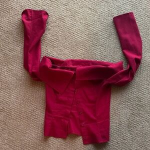 Red off the shoulder Button-Up Shirt